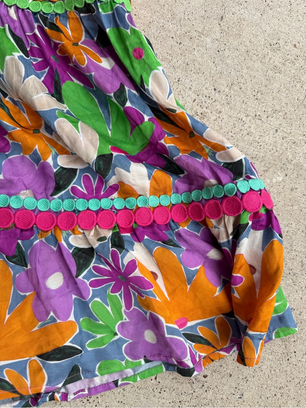 CeliaB Aneeta Floral Tiered Midi Dress Scalloped Ruffle Pom Pom Rickrack Sz L - Picture 4 of 9